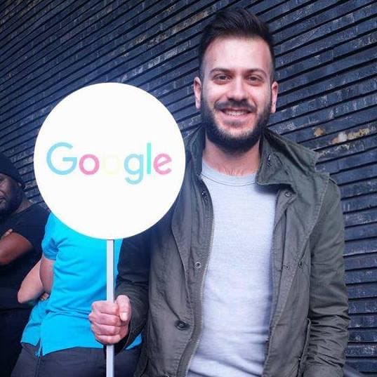 Fabrizio Mazzei in London with a Google sign