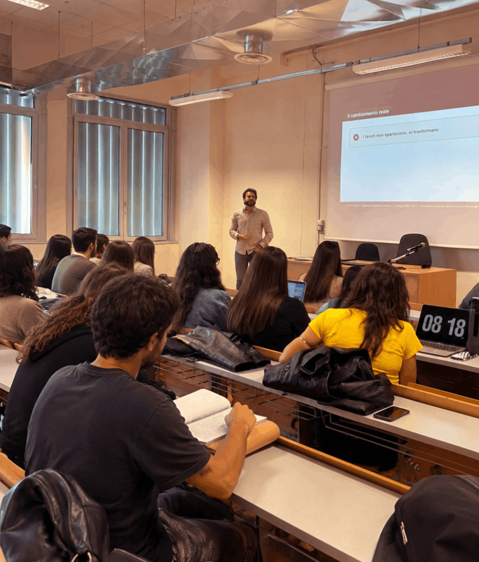 Fabrizio Mazzei teaching a university class at Sapienza University of Rome