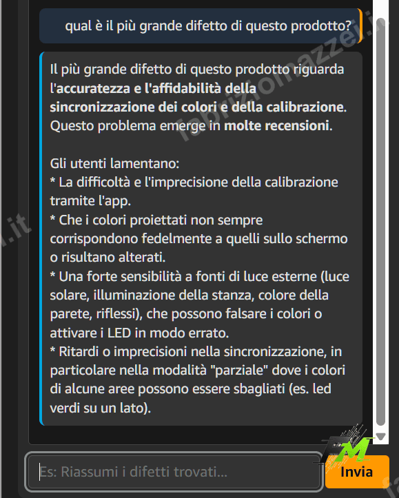 Chat sulle recensioni raccolte
