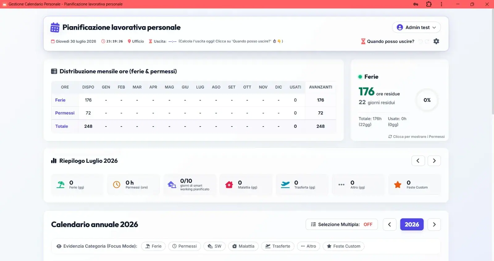 Dashboard calendario personale