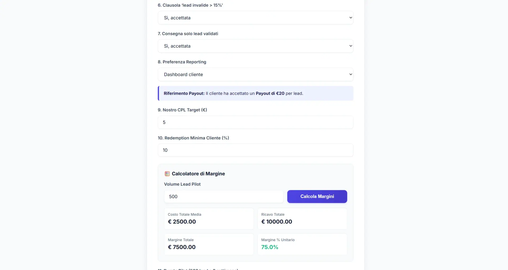Lead generation margin calculator